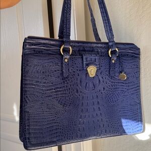 Brahmin Indigo Crocodile Embossed Tote / Laptop Bag